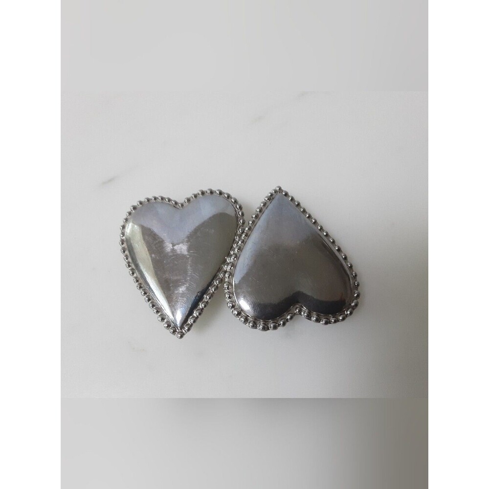 Double Hearts Silver Tone Beaded Edge Belt Buckle - Vtg